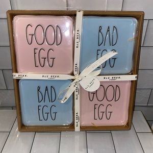 Rae Dunn GOOD EGG BAD EGG Coasters Pink Blue